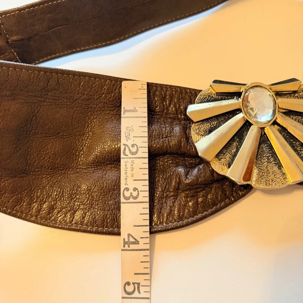90s Vintage asymmetric waist belt, buttery soft leather, brown, snaps closure, S